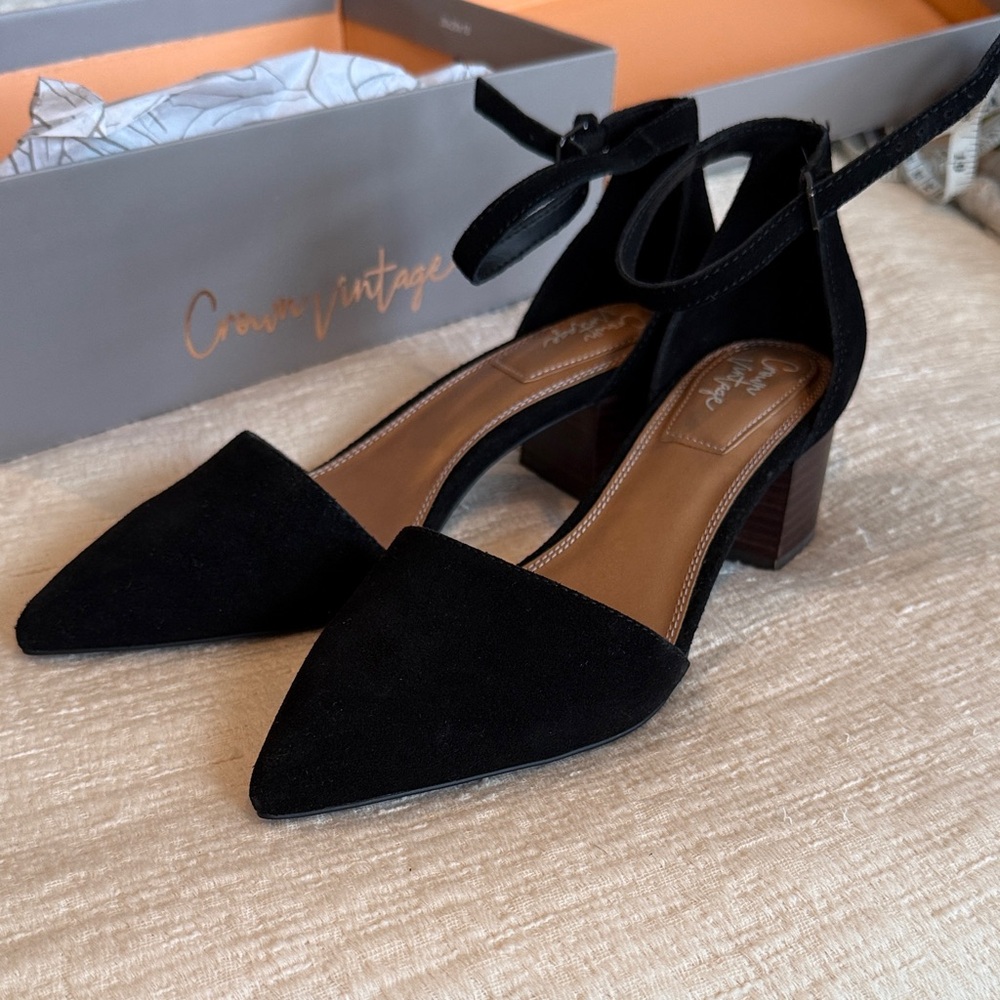 Crown Vintage Black Suede Valentina Pointed Heels